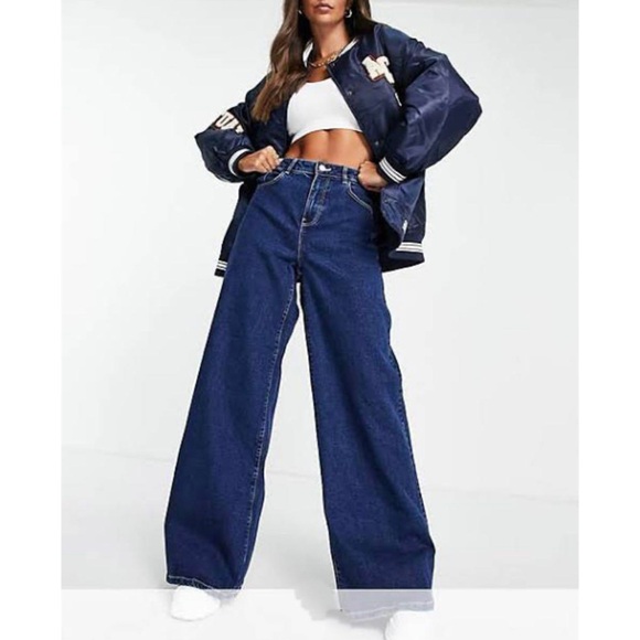 Zara Super Wide Leg Jeans Blue Dark Wash High Rise Ankle Length Denim Size 4 - Picture 9 of 9